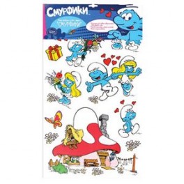 Наклейки для стен. Двойная. Смурфики