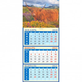 Календарь квартальный на магните на 2021 год "Год быка. Среди цветов"